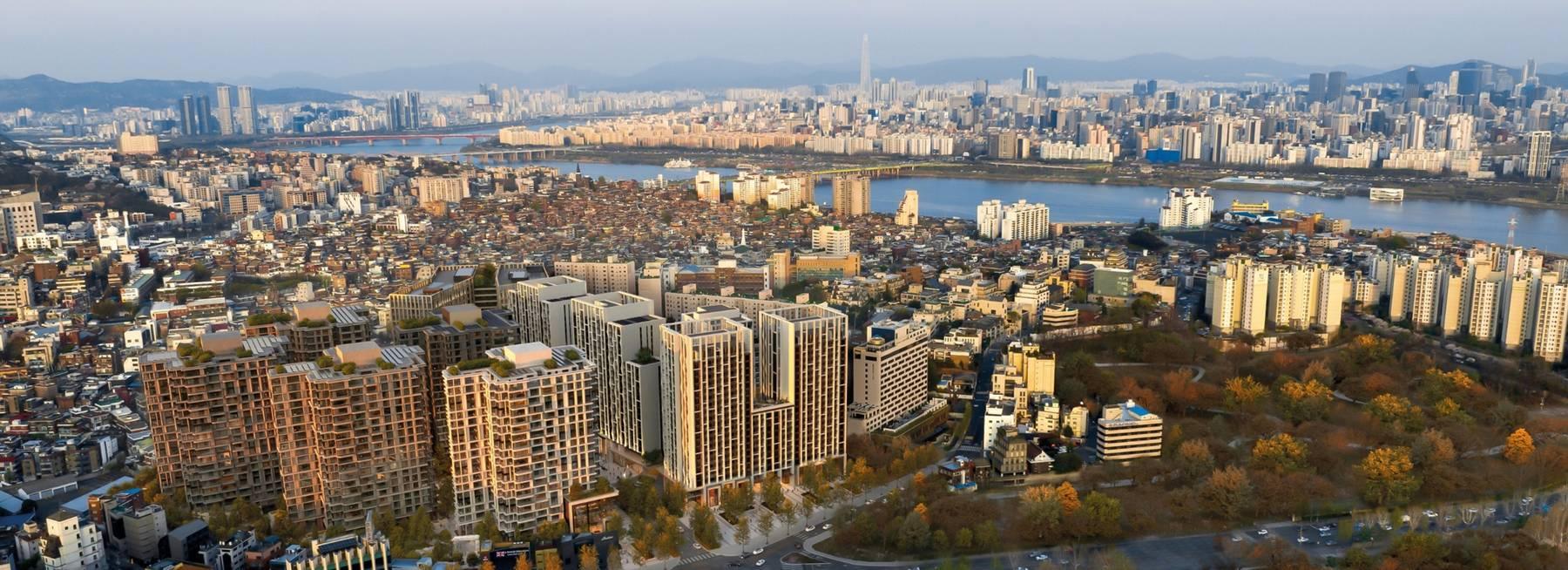 용산공원과 한강 방향으로 본 더파크사이드 서울 조감 CG